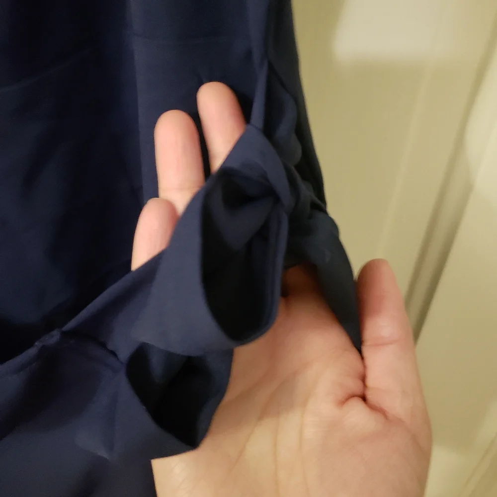 SAMPEEL Summer V Neck Wrap Puffy Sleeve Short Dress with Belt for Women - Picture 10 of 13